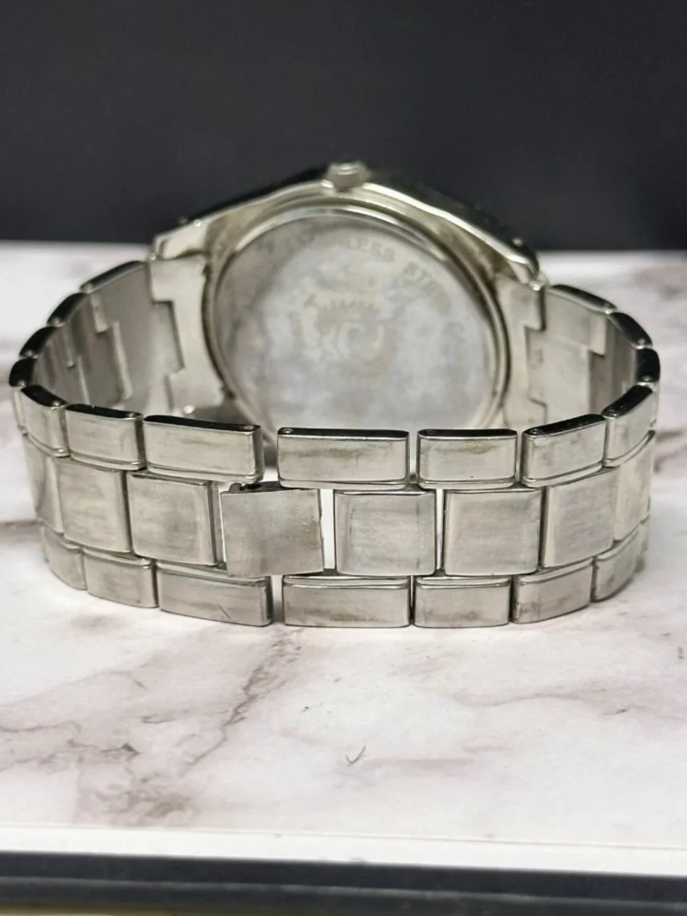 3/$30 Accutime Watch Men Silver Tone Purple Round 42MM Dial New Battery 8.5 Inch